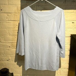 Talbots Carolina blue boat neck sweater with flare sleeves.